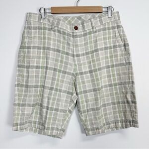 NEW Tommy Bahama Plaid Shorts Mens 33 Khaki Beige Green Linen Blend  NWOT